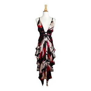 BEBE Y2K Draped Silk Maxi Dress Plunging V-Neckline Sleeveless Boho Chic Size S